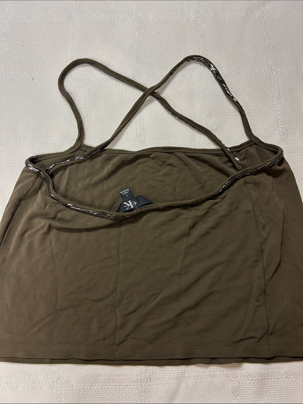Brown Women’s Camisole Tank Top with sequin straps and detailing image 3